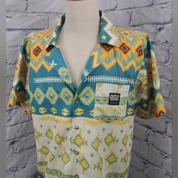 Saint Javelin Crimea Beach Party Hawaiian Open Collar Shirt Tribal Southwestern - Picture 4 of 10